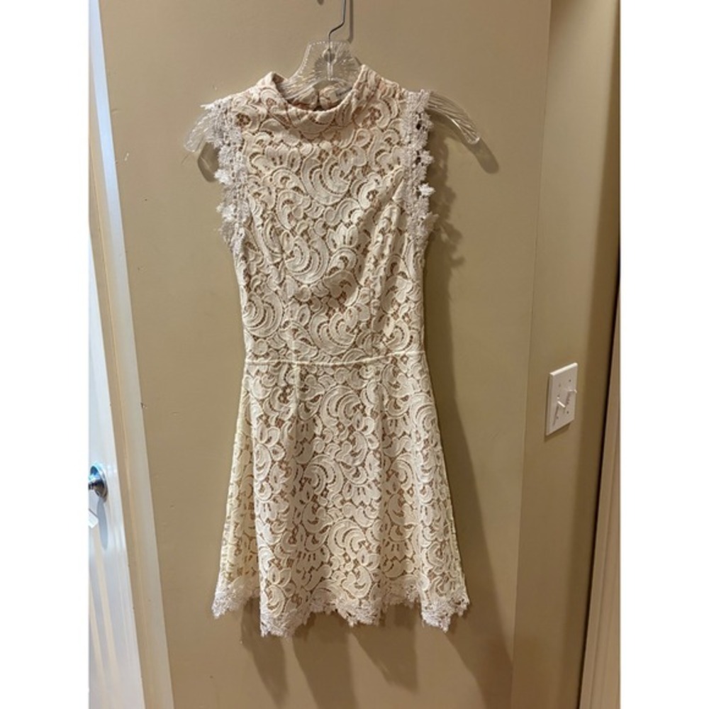 Francescas Lace‎ Mock Neck Cutout Back Dress Ivory Cream Womens XS